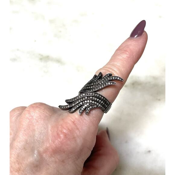 Real Diamond Sterling Silver .925 Ring Size 7 Feather Shape - Picture 2 of 14